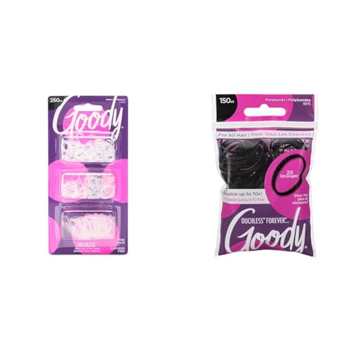 Goody Ouchless 250 Count Clear & 150 Count Black Polyband Elastic Hair Ties