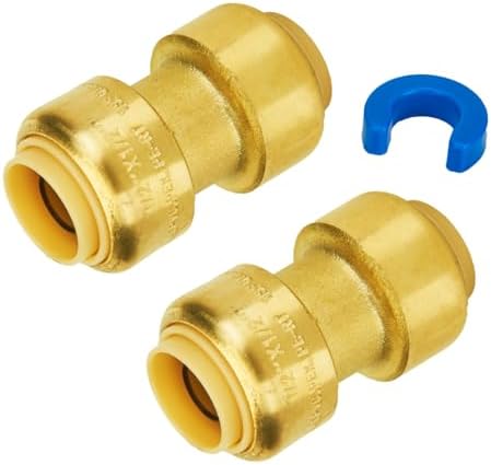SUNGATOR 1/2-Inch Pushfit Straight Coupling, Push-to-Connect Plumbing Fitting, No Lead Brass Pushfit Fittings for Copper, PEX, CPVC Pipe (2-Pack)