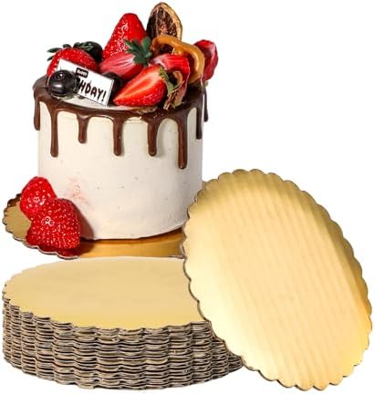 Fit Meal Prep 20 Pack Cake Boards, 6 Inch Round Gold Cake Circles, Disposable Pizza Circles Cake Pan Base Stand for Desserts and Pastries, Greaseproof Cardboard Cake Rounds for Cake DIY, Birthday