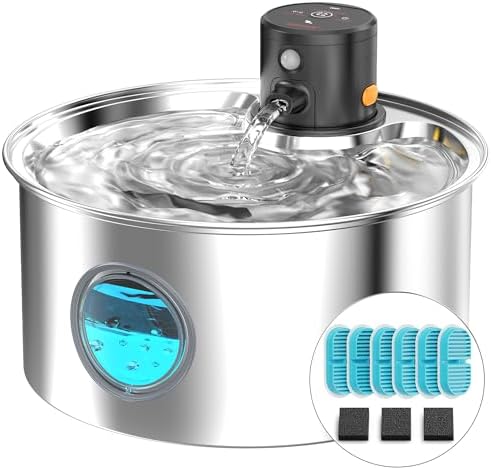 Cat Water Fountain Battery Powered: Cordless Cat Fountain Wireless - Rechargeable Pet Water Fountain Stainless Steel - 108oz/3.2L Automatic Kitty Water Fountain with Motion Sensor - 9 Filters