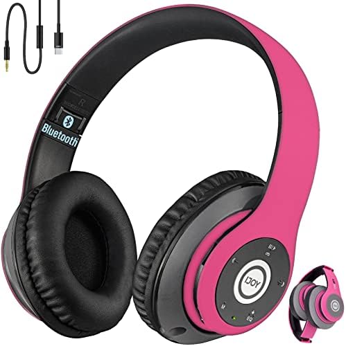 iJoy Bluetooth Headphones Over Ear, Wireless and Wired Foldable Headset Built-in Microphone, FM, Micro SD Card Slot - (Pink) Adults Kids Men Women