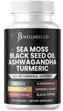 Sea Moss 3000mg Black Seed Oil 2000mg Ashwagandha 1000mg Turmeric 1000mg Bladderwrack 1000mg Burdock 1000mg & Vitamin C Vitamin D3 with Elderberry Manuka Dandelion Yellow Dock Iodine- 60 Count