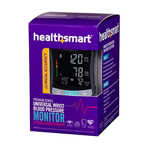 HealthSmart Digital Premium Wrist Blood Pressure Monitor with Cuff That Measures Pulse Heartbeat and High or Low BP, 120 Reading Memory Stores Up to 60 Readings for 2 Users