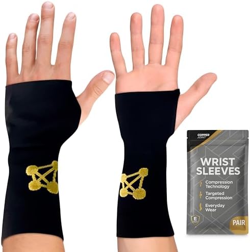 CopperJoint Hand Wrist Support Brace – Copper Compression Wrist Sleeve Men, Functional Hand Compression Sleeve Women for Gaming Support Brace, Yoga, Tennis, Knitting, Sports (Pair, Medium)