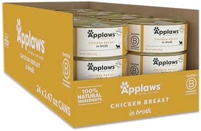 Applaws Natural Wet Cat Food, 24 Count, Limited Ingredient Canned Wet Cat Food, Chicken Breast in Broth, 2.47oz Cans