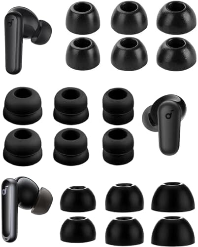 for Soundcore Space A40 P3i P20i P30i P40i Ear Tips Kit Memory Foam Double Flange Replacement Eartips Earbuds Fit in Case Compatible with Soundcore Sport X10 X20 Life A1 Black 9 Pairs