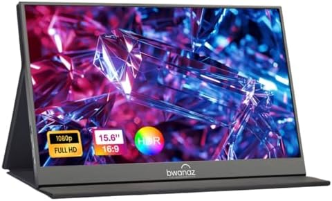 Bwanaz Portable Monitor 15.6'' FHD 1080P, USB-C HDMI IPS Display w/Smart Cover/Stand, Speaker, Plug & Play, Ultra-Slim External Monitor for PC, MAC, Phone, Xbox, PS5