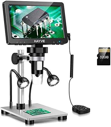 7" LCD Digital Microscope, 1200X Magnification for Coin PCB Circuit Repair Soldering, 12MP Camera Sensor Coin Microscope，32GB TF Card，Wired Remote, 10 LED Light, Compatible with Windows/Mac OS