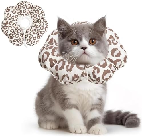 ComSaf Cat Cone Collar Soft - E Cat Collar Cones to Stop Licking After Surgery, Recovery Elizabethan Collar for Cats, Soft Cat Cone for Small Cats Kitten, Waterproof & Lightweight, Brown Leopard, S