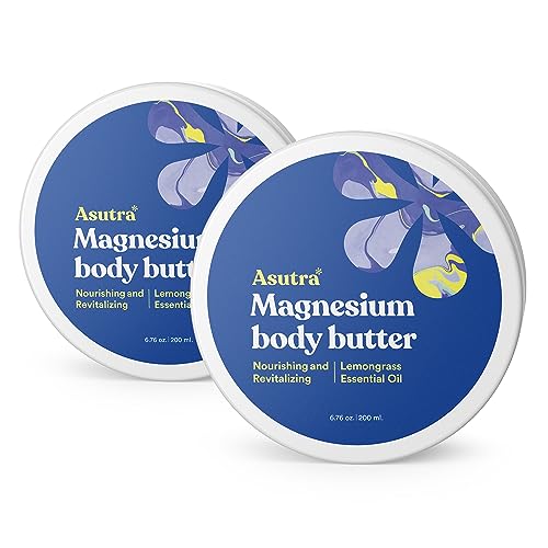 ASUTRA Magnesium Body Butter Lotion, 6.76 oz (Pack of 2), Soothing Shea Butter & Almond Oil Moisturizer, Premium-Quality Magnesium Oil, Lemongrass Essential Oil