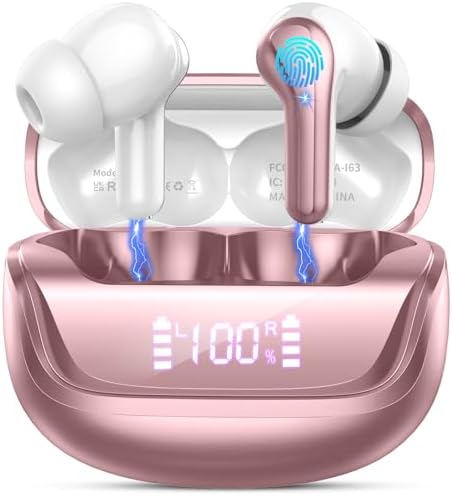 Wireless Earbuds, Bluetooth 5.4 Headphones Deep Bass Stereo, in-Ear Earphones with 4 ENC Mics, 45H Playtime LED Display Mini Charging Case Ear Buds, IP7 Waterproof Wireless Headphones for Android iOS