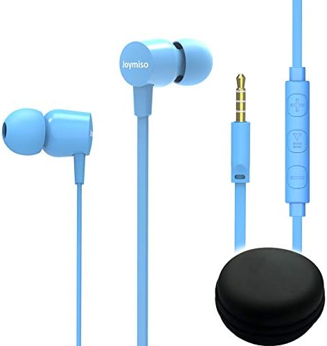 Joymiso Tangle Free Earbuds for Kids Women Small Ears with Case, Comfortable Lightweight in Ear Headphones, Flat Cable Ear Buds Wired Earphones with Mic and Volume Control for Cell Phone Laptop (Blue)