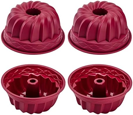 Nalchois 4 Inch Silicone Mini Bundt Cake Pan Set of 4, Nonstick BPA Free Silicone Cake Molds for Baking, Oven Dishwasher Safe Fluted Tube Baking Pan for Pumpkin Cake, Jelly, Brownies, Bread, Pudding