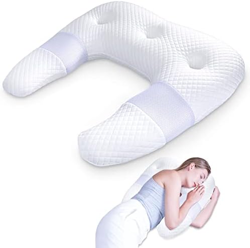 SAHEYER Side Sleeper Pillows for Adults, U Shaped Body Pillow for Pain Relief, Orthopedic Memory Foam Shoulder Pillow for Side,Stomach, Back, Arm with Removable Washable Cover (Upgraded Version),White