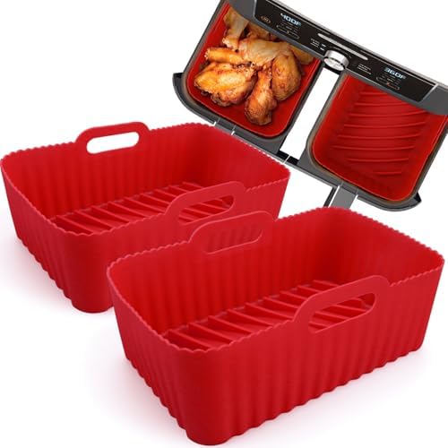 WMKGG Silicone Air Fryer Liners, 2PCS Reusable Rectangular Air Fryer Silicone Liners, Non-Stick Air Fryer Basket Accessories for Ninja Foodi Dual Air Fryer DZ201/DZ401 8-10QT