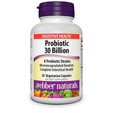 Webber Naturals High Potency 30 Billion CFU Probiotics, for Men, Women, and Adults, Shelf Stable (no Refrigeration Required), 8 Probiotic Strains, 30 Vegetarian Capsules, for Digestive Health