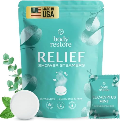 Body Restore Shower Steamers Aromatherapy 15 Pack - Galentines, Valentines Day Gifts for Her and Him, Birthday Gifts for Mom, Best Friend, Travel Essentials, Stress Relief, Self Care - Eucalyptus