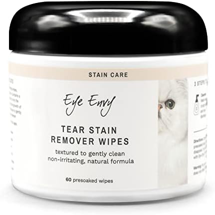Eye Envy Tear Stain Wipes for Cats. Textured to Gently Clean, Treats The Cause of Staining. 100% Natural Formula. Recommended by Persian & Exotic Breeders, Vets, Groomers. USA Made. 60 Cat Eye Wipes