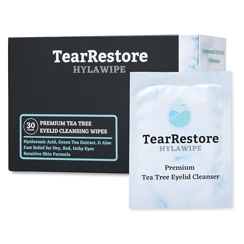TearRestore Tea Tree HylaWipe Eyelid Wipes - 30 Count | Naturally Hydrating Cleanser | Blepharitis Treatment for Eyelids | Hypoallergenic Eye Wipes for Dry, Red, Itchy, Swollen and Irritated Eyes
