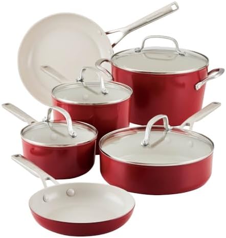 KitchenAid 84845 10-Pc. Hard Anodized Nonstick Ceramic Cookware Set - Empire Red