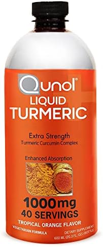 Qunol Liquid Turmeric Curcumin with Black Pepper, Turmeric Supplement 1000mg, Extra Strength, Joint Health, 40 Servings, 20.3 fl oz