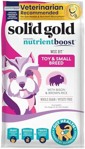 Solid Gold Small Breed Dog Food - Nutrientboost Wee Bit Whole Grain Made w/Real Bison, Brown Rice, & Pearled Barley - High Fiber, Probiotic Dry Dog Food for Dogs with Sensitive Stomachs - 11 LB