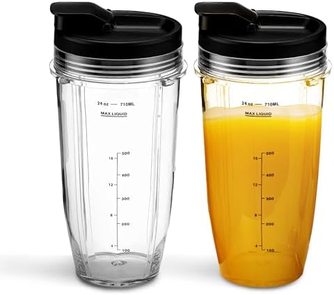 24oz Replacement Cup with Sip and Seal Lid for Nutri Ninja Blender BL642 BL450 BL456 BL480 BL482 BL640 BL682 BN401 BN751 BN801 Foodi SS401 SS101 SS351 SS151 Ninja Blender Auto IQ Blade (2-Pack)