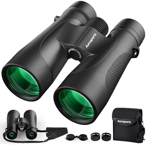 15x52 Binoculars for Adults High Powered: Aurosports Waterproof UHD Binoculars Easy Focus - Large View Travel Binoculars with Clear Low Light Vision for Bird Watching Hiking Hunting Trip Black