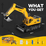 21" Large Remote Control Excavator Toy with Metal Bucket & Dozer Blade, 15-Channel RC Excavator Toys for Boys 6+ Kids Adults Construction Vehicles Christmas Birthday Gift, 120+Mins/Spray/Sound/Light