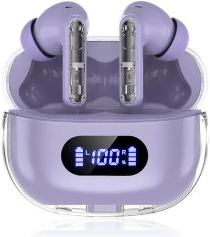 Purple Wireless Earbuds P1 PRO, Earphones Wireless Bluetooth Headphones with Clear Call Mics Ear Buds, Comfortable Fit, IPX7 Waterproof Long Battery Life, 30H Playtime for Sports Workout