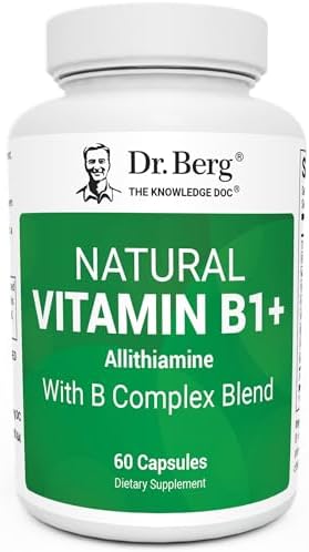 Dr. Berg Natural Vitamin B1 B6 B12 Complex - Allithiamine Vitamin B1 Supplement with 8 Essential Vitamin B Complex for Men & Women Including Thiamin, Niacin, Folate, Magnesium & More - 60 Capsules