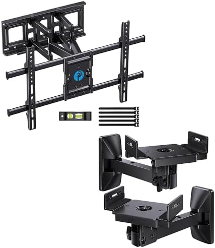 Pipishell Full Motion TV Wall Mount for Most 37-75 Inch TVs up to 132lbs, Max VESA 600x400mm Fits 12/16" Wood Stud, PILFK1, Speaker Wall Mounts up to 50 lbs, 1 Pair, PISM03