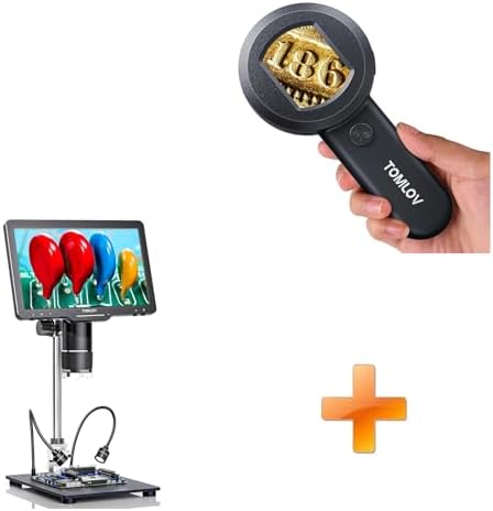 TOMLOV P10 Microscope for Adults Kids, Handheld Coin Magnifier with Light for Error Coins, Collector Portable 100X Jewelers Loupe+TriL110