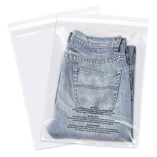 iMailer - 100 Count - 14" x 20" Clear Plastic Poly Bags with Suffocation Warning Self Seal 1.6 Mil for Clothing, T-Shirts, Pants-Resealable Adhesive,Not Strong