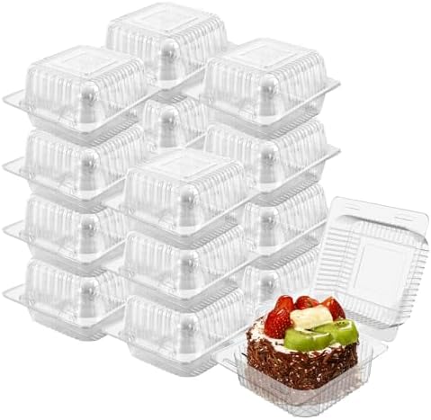 Cake Slice Containers,100PC Square Plastic Hinged Food Container Individual Clamshell Food Containers Disposable Plastic To Go Containers Takeout Tray for Salads