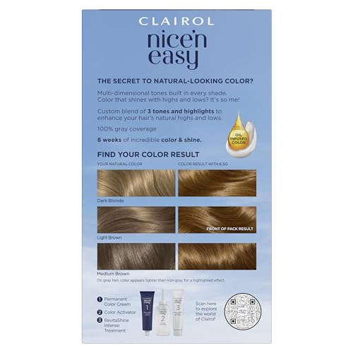 Clairol Nice'n Easy Permanent Hair Dye, 6.5G Lightest Golden Brown Hair Color, Pack of 3