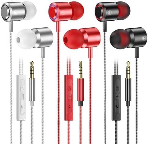 3 Pack Wired Earbuds with Microphone, In-Ear Headphones Wired with Noise Blocking &Volume Control, Premium Sound& Lightweight Wired Earphones for Laptops, Tablets, MP3 & Most 3.5mm Interface Devices