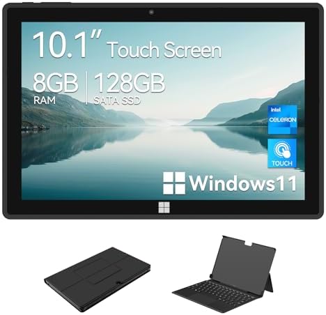 ADREAMER 10.1" Windows 11 Tablet 8GB RAM Quad-Core CPU Windows Tablet with Keyboard 5G WiFi FHD Display USB 3.0 Micro HDMI Dual Cameras.