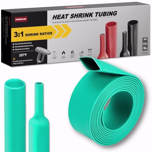 CUBEFELLER® 3:1 Ratio 1-1/4 Inch (30mm) Green Heat Shrink Tubing - 4ft (1.22M Total Length), Marine Grade Waterproof Adhesive Lined, Insulation Sealing Oil-Proof Wear-Resistant,ET0430G