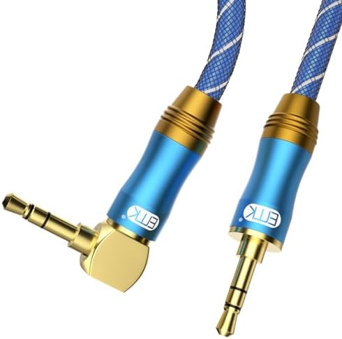90 Degree Right Angle Aux Cable - [24K Gold-Plated,Sound Quality] EMK Audio Stereo Male to Male Cable for Laptop, Tablets, MP3 Players,Car/Home Aux Stereo, Speaker or More (4Ft/1.2Meters)