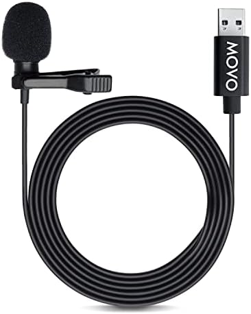 Movo M1 USB Lavalier Lapel Clip-on Omnidirectional Computer Microphone for Laptop, PC and Mac, Perfect Podcasting, Gaming, Streaming and Desktop Mic (20-Foot Cord)