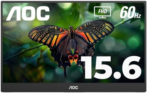 AOC 16T10 Portable Monitor 15.6 Inch FHD 1920x1080, IPS Panel, USB Type C x2,Mini HDMI x1, Smart Cover Included
