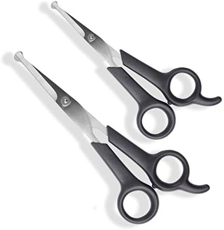 Pets First #1 Pet Grooming Scissors Body & Facial Trimmer Durable Stainless Steel Blades. Rounded Tips Shears for Long Medium Short Thick Wiry Curly Hair. Lightweight Cutter for Dogs & Cats. Set of 2