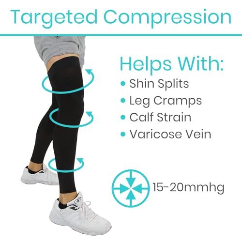 Vive Full Leg Compression Sleeves for Men & Women (Pair) - Knee, Calf, & Thigh Support Brace Wrap for Basketball, Football, Wrestling - Footless Long Running Accessories for Shin Splints (Large)