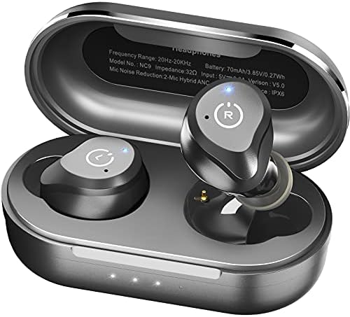 TOZO NC9 2022 Version Hybrid Active Noise Cancelling Wireless Earbuds,in Ear Headphones IPX6 Waterproof Bluetooth 5.3 Stereo Earphones, Immersive Sound Premium Deep Bass Headset Matte Black (Renewed)