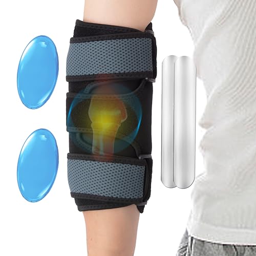 Elbow Brace for Cubital Tunnel with 4pcs Ice Pack for Women and Men, Ulnar Nerve Entrapment Brace, Adjustable Elbow Night Splint for Sleeping Comfortable Stabilizer Support for Tendonitis,Ulnar Nerve,Bursitis, Sprains, Strain, Arthritis(Onesize)