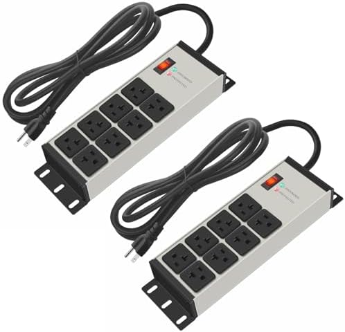 CCCEI 2PCS Heavy Duty Power Strip Surge Protector 20 AMP, 8 Outlets 12 Gauge Industrial Shop Garage Metal Multiple Outlets, 6 FT Extension Cord 5-15P Adapter High Amp 6-20R T-Slot 20a for Appliance
