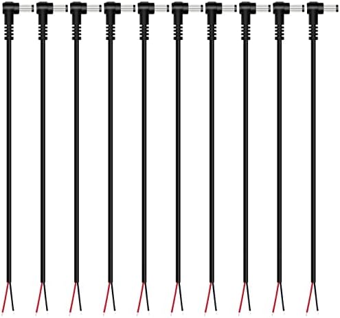 Fancasee (10 Pack) Replacement 5.5mm x 2.1mm 90 Degree Right Angle DC Power Male Plug Jack to Bare Wire Open End Pigtail Power Cable Cord for DC Power Supply Cable Repair