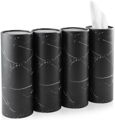 JUSTTOP Car Tissue Holder,Car Travel Kleenex Cup Holder with 4 Pack Facial Tissues,Convenient Tissue Bag,Car Accessories Interior for Women and Man 4 Canisters Black
