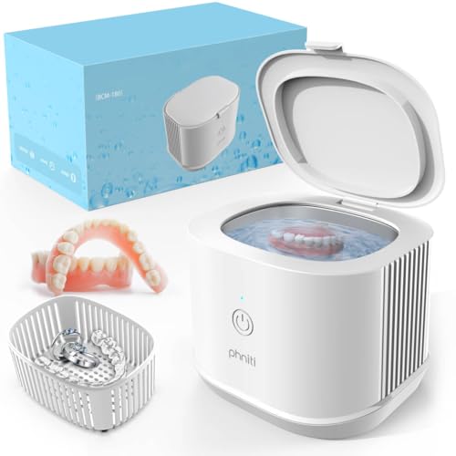 Ultrasonic Jewelry Cleaner, Phniti 46kHz Professional Portable Ultrasonic Retainer Cleaner Machine with Timer for Dental Retainer, Mouth Guard, Watch, Ring, Diamond - Household Use, White